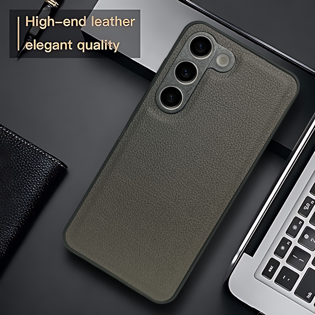 Raised Edges Grey Leather Case for Samsung S23