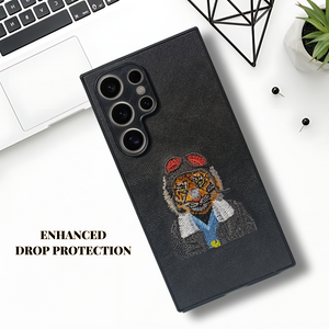 Black leather Black Red Cap Camera Ornamented for Samsung S24 Ultra