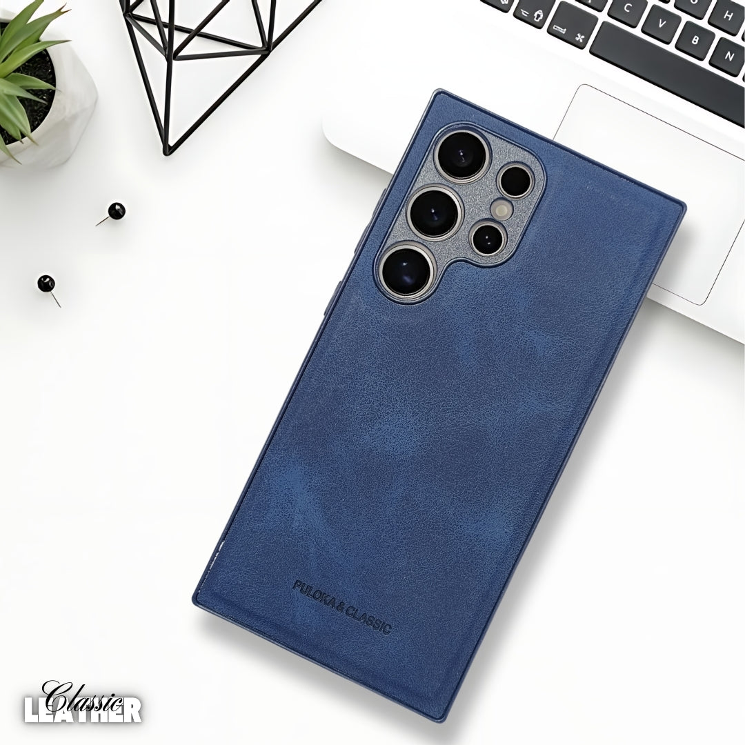 Dark Blue Classic Leather Case for Samsung S25 Ultra