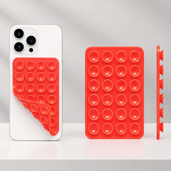 Red Sticky Phone Stand Silicone Suction Phone Case Mount For Mobile