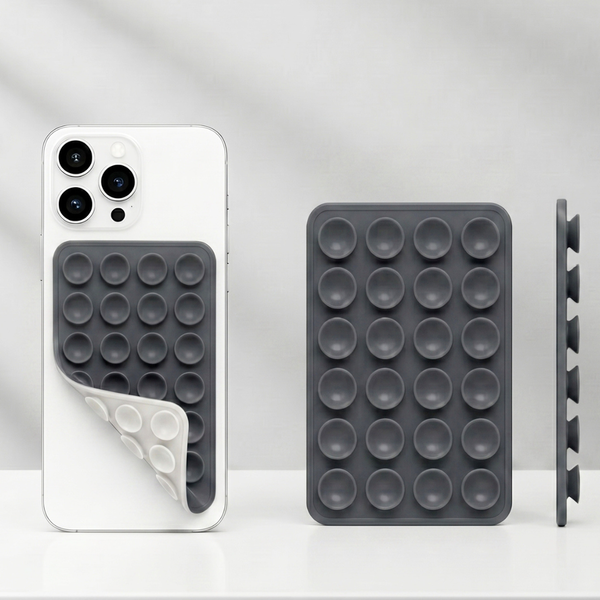 Grey Sticky Phone Stand Silicone Suction Phone Case Mount For Mobile