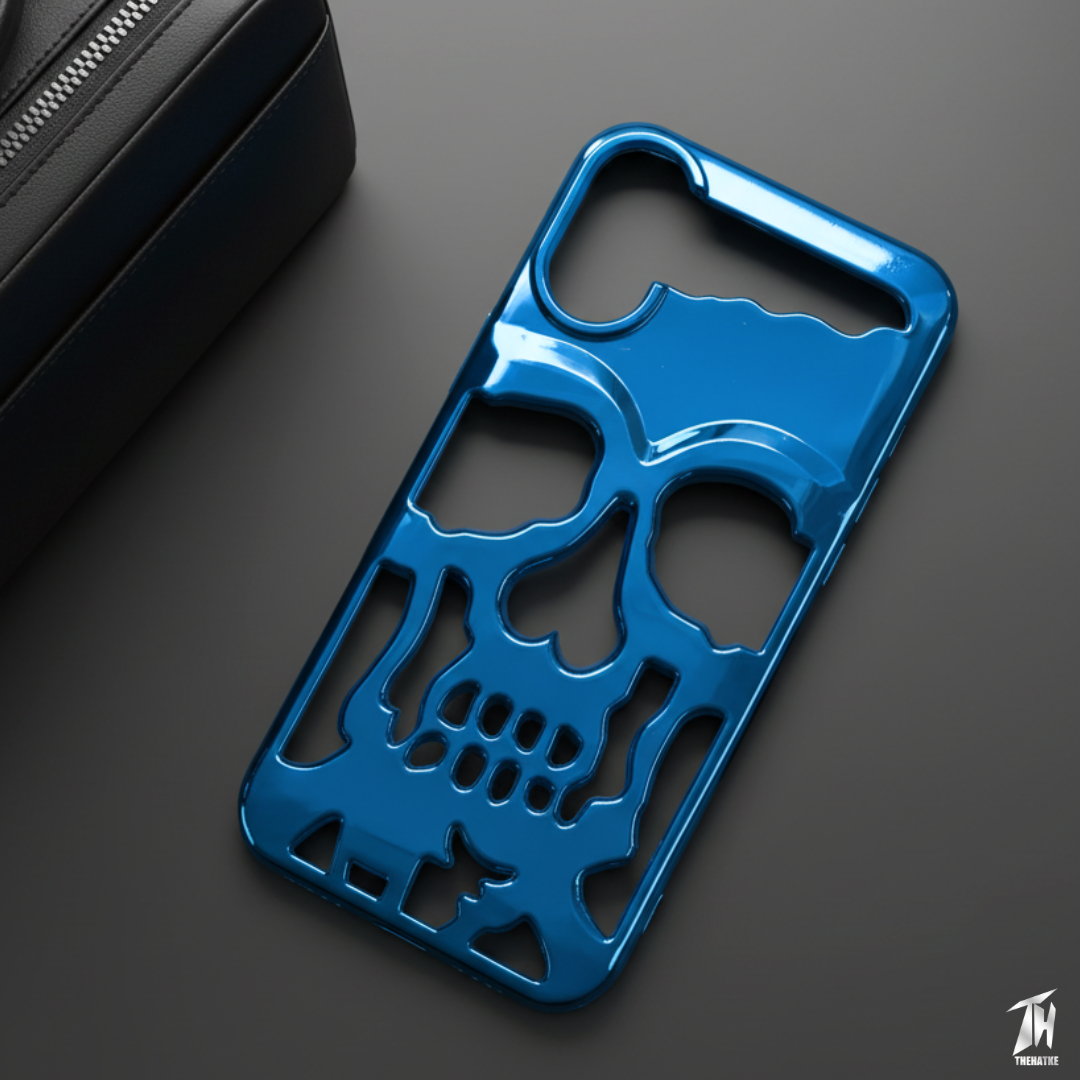 Blue Hollow Skull Design Silicone case for Apple iphone 16 Plus