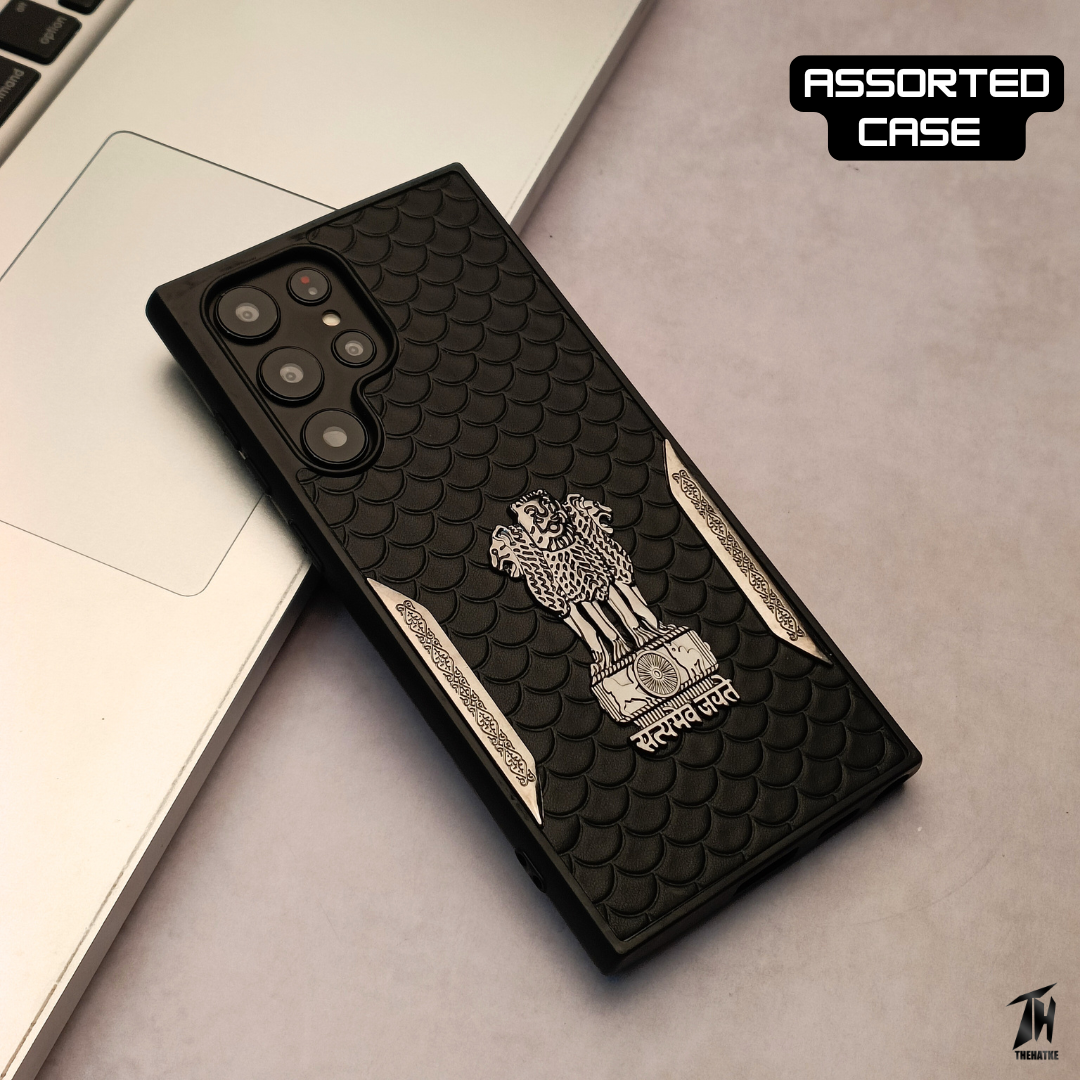 Black Satyameva Jayate embossed Leather Case for Samsung S24 ultra