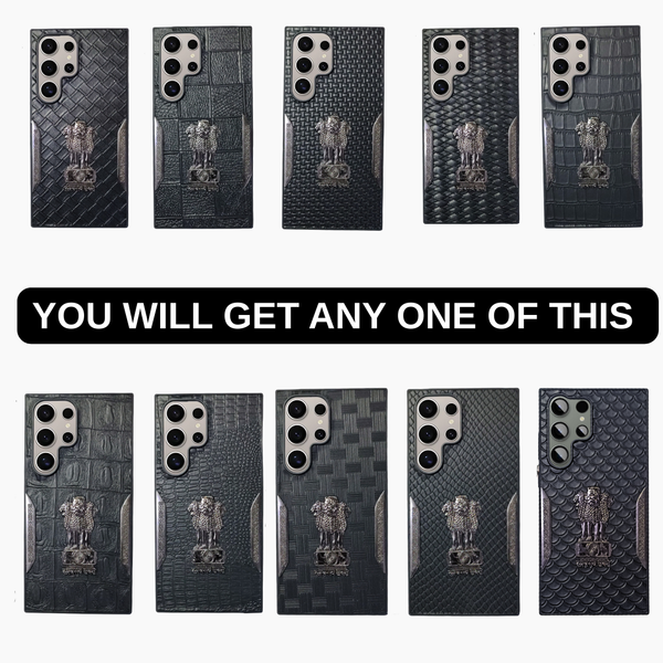 Black Satyameva Jayate embossed Leather Case for Samsung S24 ultra