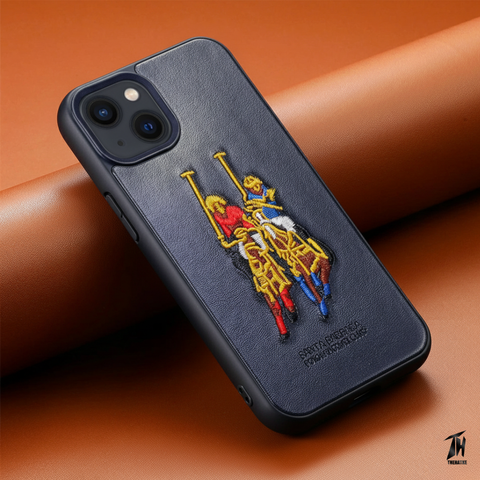 Black Leather Colorfull Dual Horse Ornamented for Apple iPhone 13