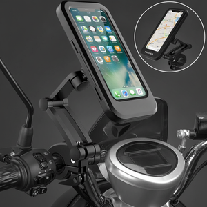 Black 360° Rotating Waterproof Bike Mobile Holder, Universal Motorcycle & Bicycle Handlebar Phone Mount with Sensitive Touch Screen Cover, Fits Smartphones Up to 7.2 Inches