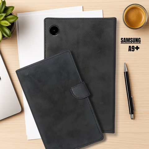 Velvet Black Flip Leather Case for Samsung Galaxy Tab A9 Plus