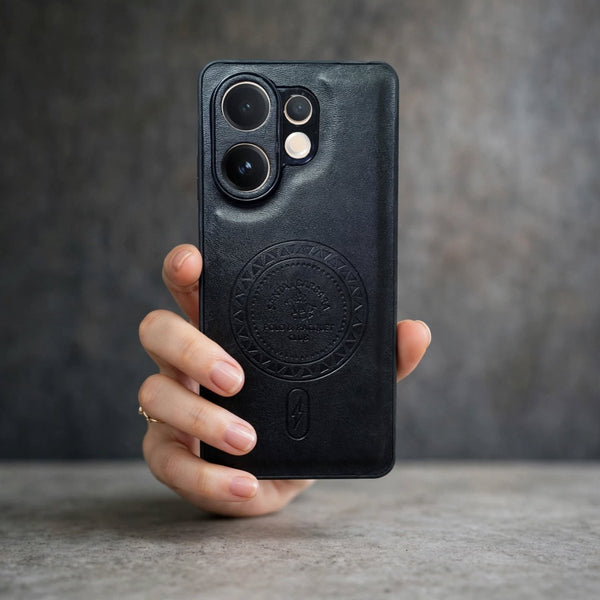 Santa Crest Black Leather Case for Vivo V60 - The Hatke