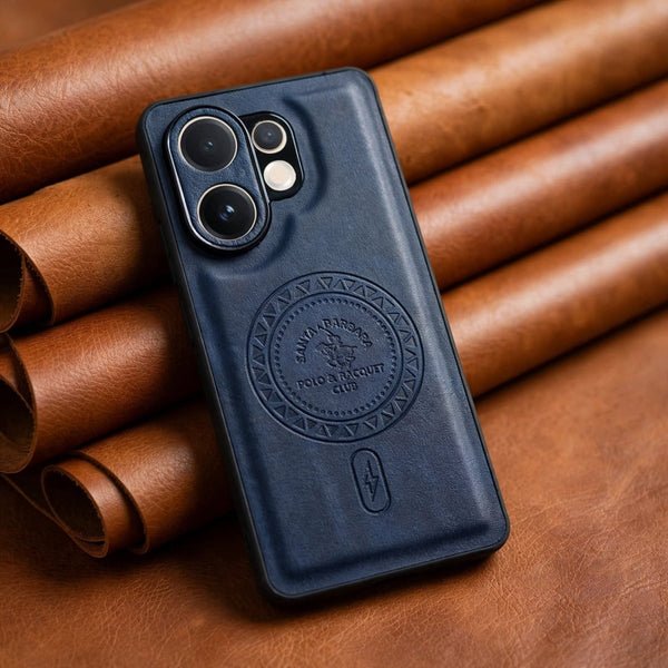 Santa Crest Dark Blue Leather Case for Vivo V60 - The Hatke