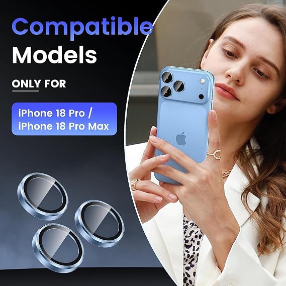 Sierra Blue Metallic camera ring lens guard for Apple iphone 18 Pro - The Hatke