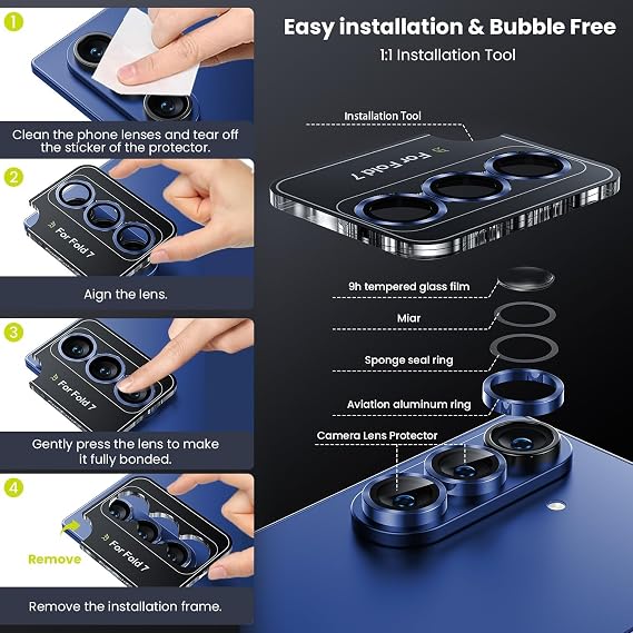 Sierra Blue Metallic camera ring lens guard for Samsung Galaxy Z Fold 7 - The Hatke