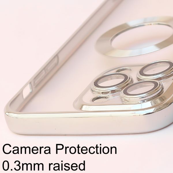 Silver 6D Chrome Logo Cut Transparent Case for Apple iphone 15 Pro - The Hatke