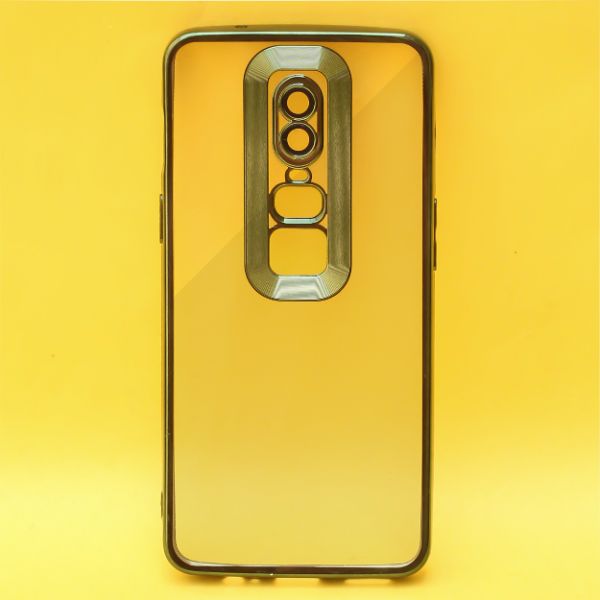 Silver 6D Chrome Logo Cut Transparent Case for Oneplus 6 - The Hatke