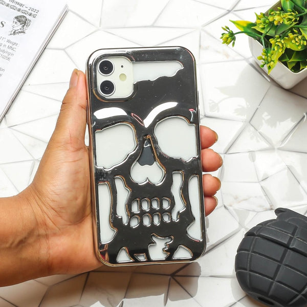 Silver Hollow Skull Design Silicone case for Apple iphone 12 - The Hatke