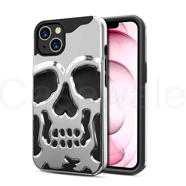 Silver Hollow Skull Design Silicone case for Apple iphone 14 Plus - The Hatke
