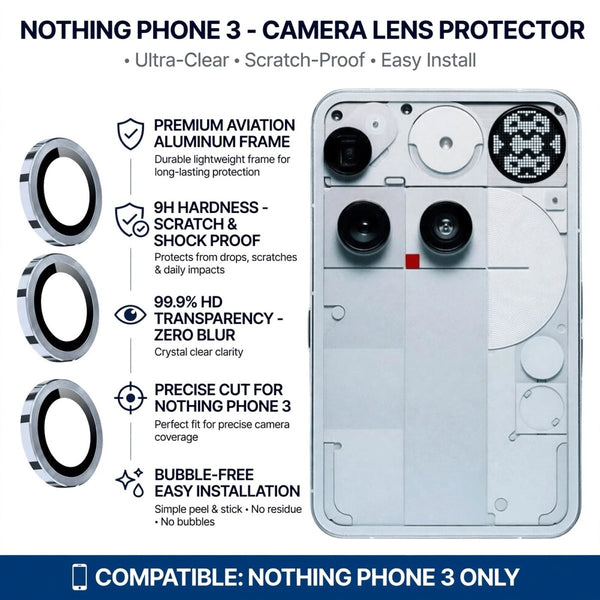 Silver Metallic camera ring lens guard for Nothing Phone 3 - The Hatke