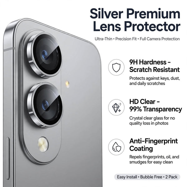 Silver Metallic camera ring lens guard for Samsung S25 Edge - The Hatke