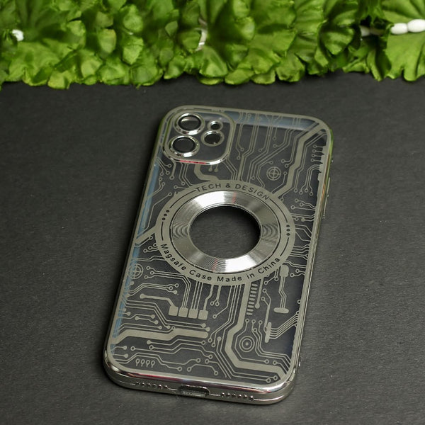 Silver Watch Machine Logo Cut Transparent Case for Apple Iphone 12 - The Hatke