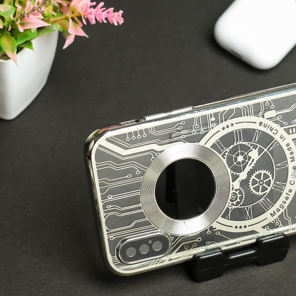 Silver Watch Machine Logo Cut Transparent Case for Apple Iphone X/Xs - The Hatke