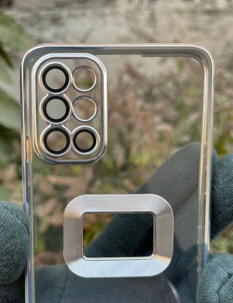 Silver 6D Chrome Logo Cut Transparent Case for Oneplus 9R