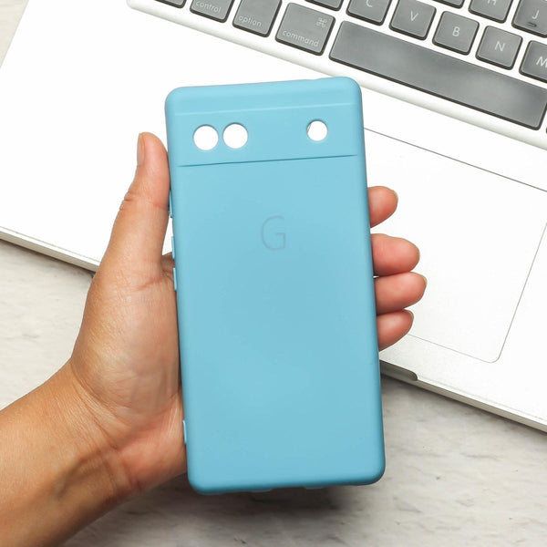 Sky Blue Camera Original Silicone case for Google Pixel 6A - The Hatke