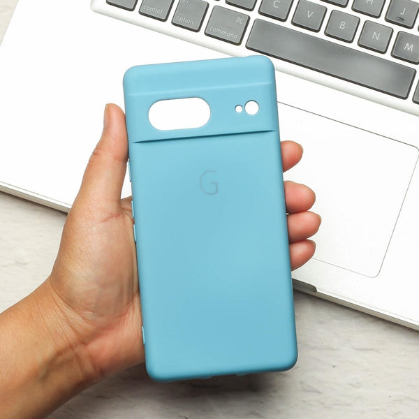 Sky Blue Camera Original Silicone case for Google Pixel 7 - The Hatke