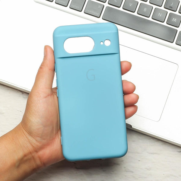 Sky Blue Camera Original Silicone case for Google Pixel 8 - The Hatke