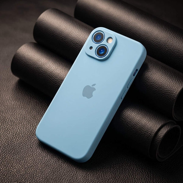 Sky Blue Original Camera Safe Silicone case for Apple iphone 13 - The Hatke