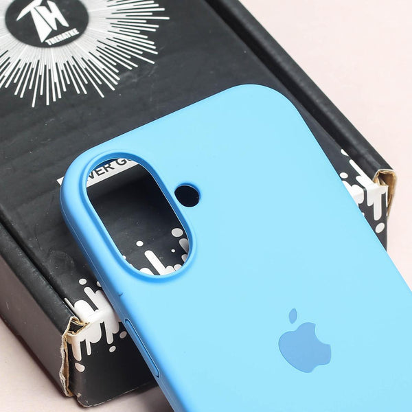Sky Blue Original Silicone case for Apple iphone 16 Plus - The Hatke