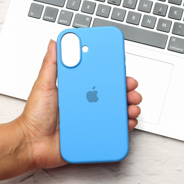 Sky Blue Original Silicone case for Apple iphone 16 Plus - The Hatke
