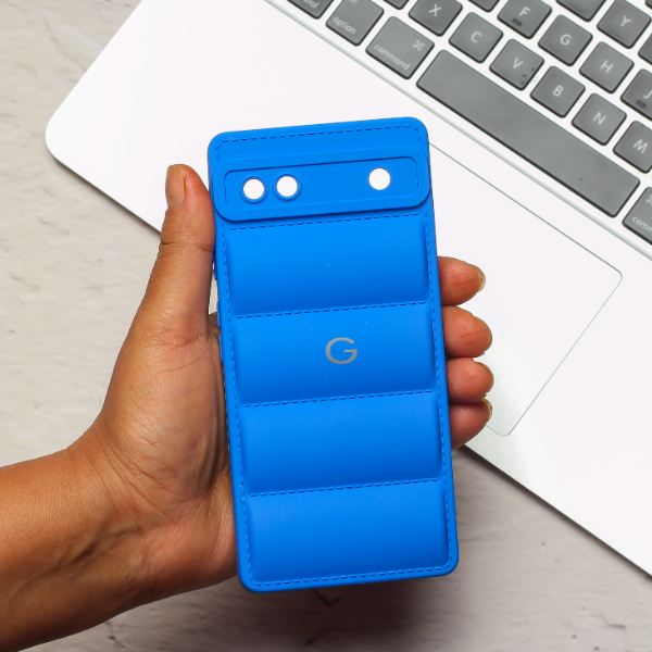 Sky Blue Puffon silicone case for Google Pixel 6 - The Hatke