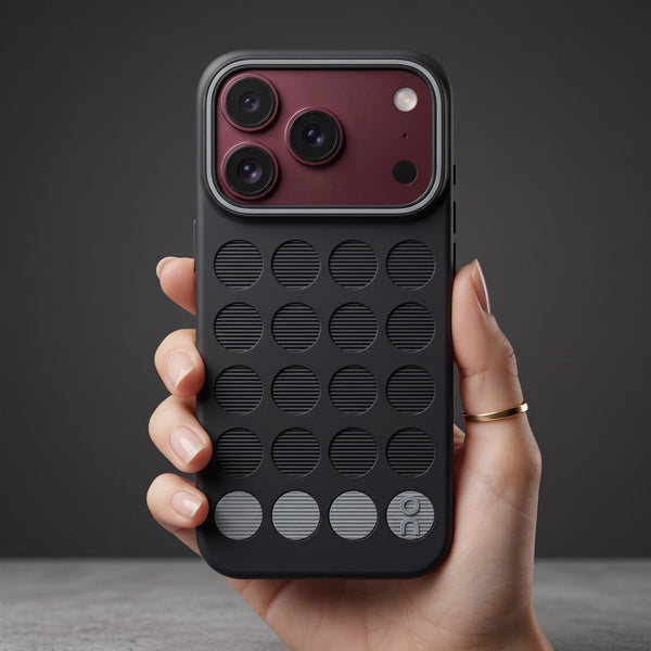 Stack Black (Grey circle )Silicone Case for Apple iphone 18 Pro - The Hatke