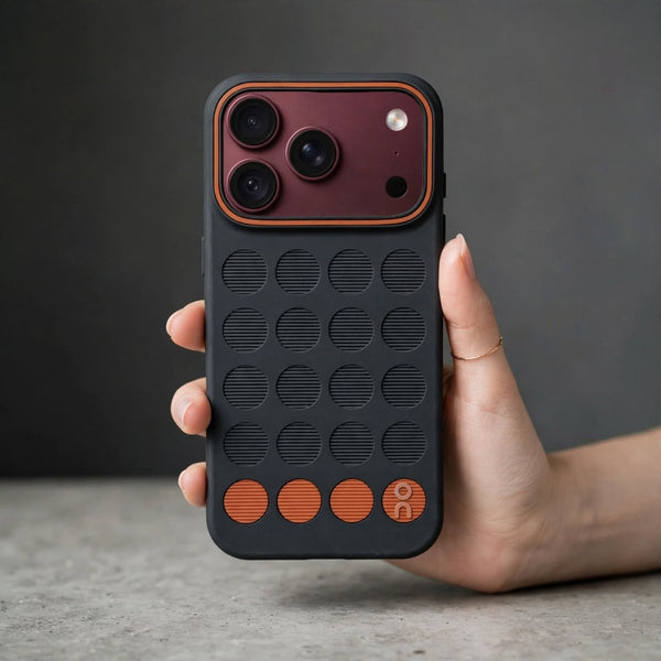 Stack Black (ORANGE CIRCLE) Silicone Case for Apple iphone 18 Pro - The Hatke