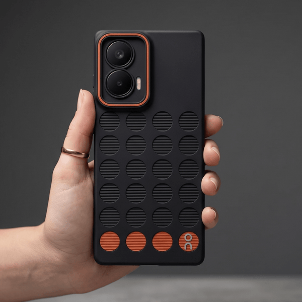 Stack Black (ORANGE CIRCLE) Silicone Case for Motorola Edge 50 Fusion - The Hatke