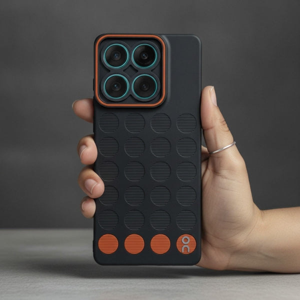 Stack Black (ORANGE CIRCLE) Silicone Case for Motorola Edge 60 Fusion - The Hatke