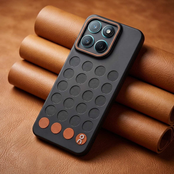 Stack Black (ORANGE CIRCLE) Silicone Case for Motorola G57 Power - The Hatke