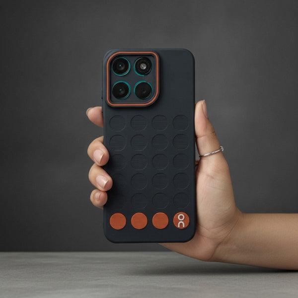 Stack Black (ORANGE CIRCLE) Silicone Case for Motorola G57 Power - The Hatke