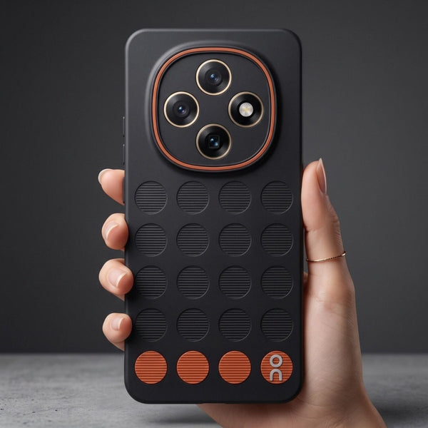 Stack Black (ORANGE CIRCLE) Silicone Case for Oppo F31 Pro - The Hatke