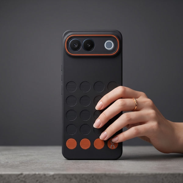 Stack Black (ORANGE CIRCLE) Silicone Case for Vivo S2 - The Hatke