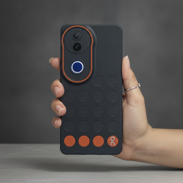 Stack Black (ORANGE CIRCLE) Silicone Case for Vivo T4R - The Hatke