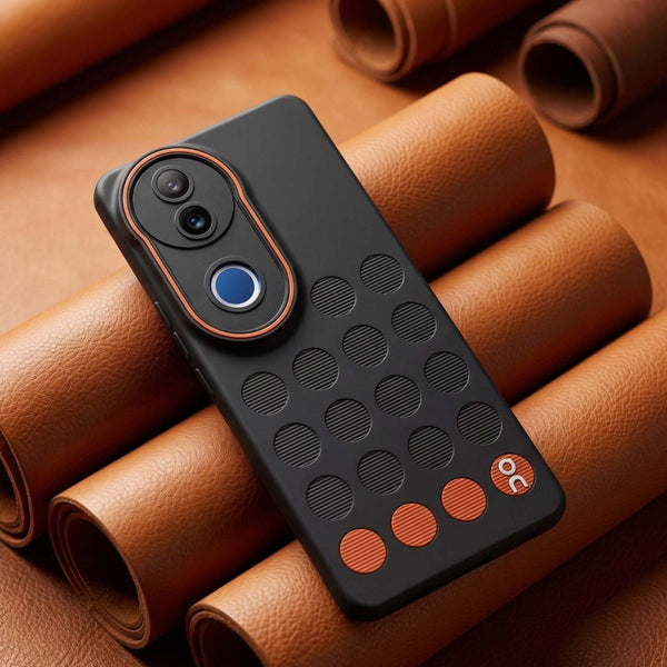 Stack Black (ORANGE CIRCLE) Silicone Case for Vivo T4R - The Hatke
