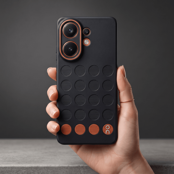 Stack Black (ORANGE CIRCLE) Silicone Case for Vivo V60 - The Hatke
