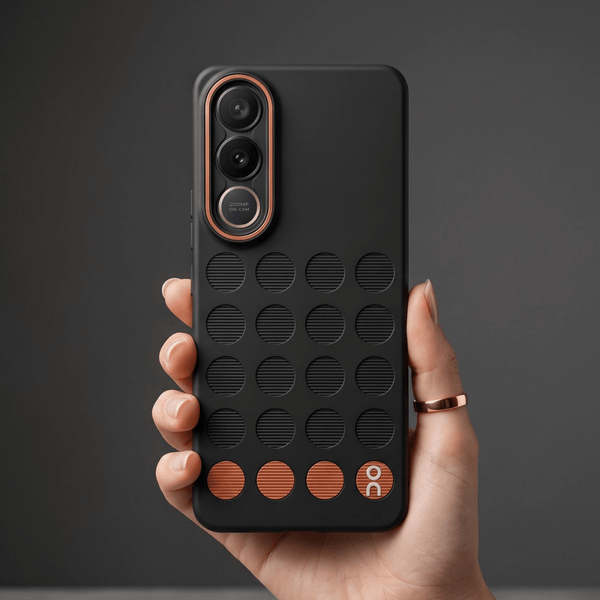 Stack Black (ORANGE CIRCLE) Silicone Case for Vivo V70 FE - The Hatke