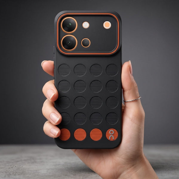 Stack Black (ORANGE CIRCLE) Silicone Case for Vivo V80 - The Hatke