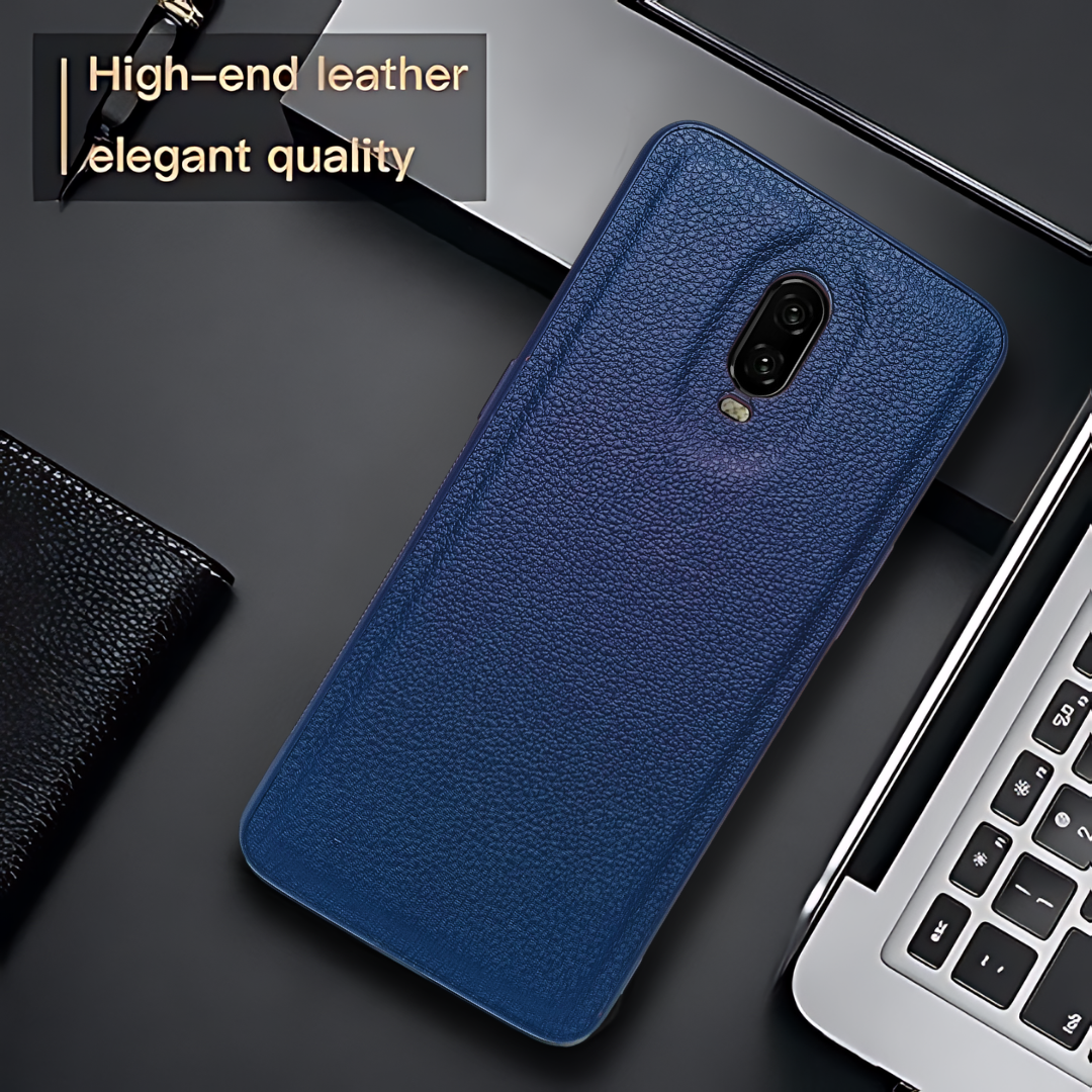 Raised Edges Blue Leather Case for Oneplus 6t