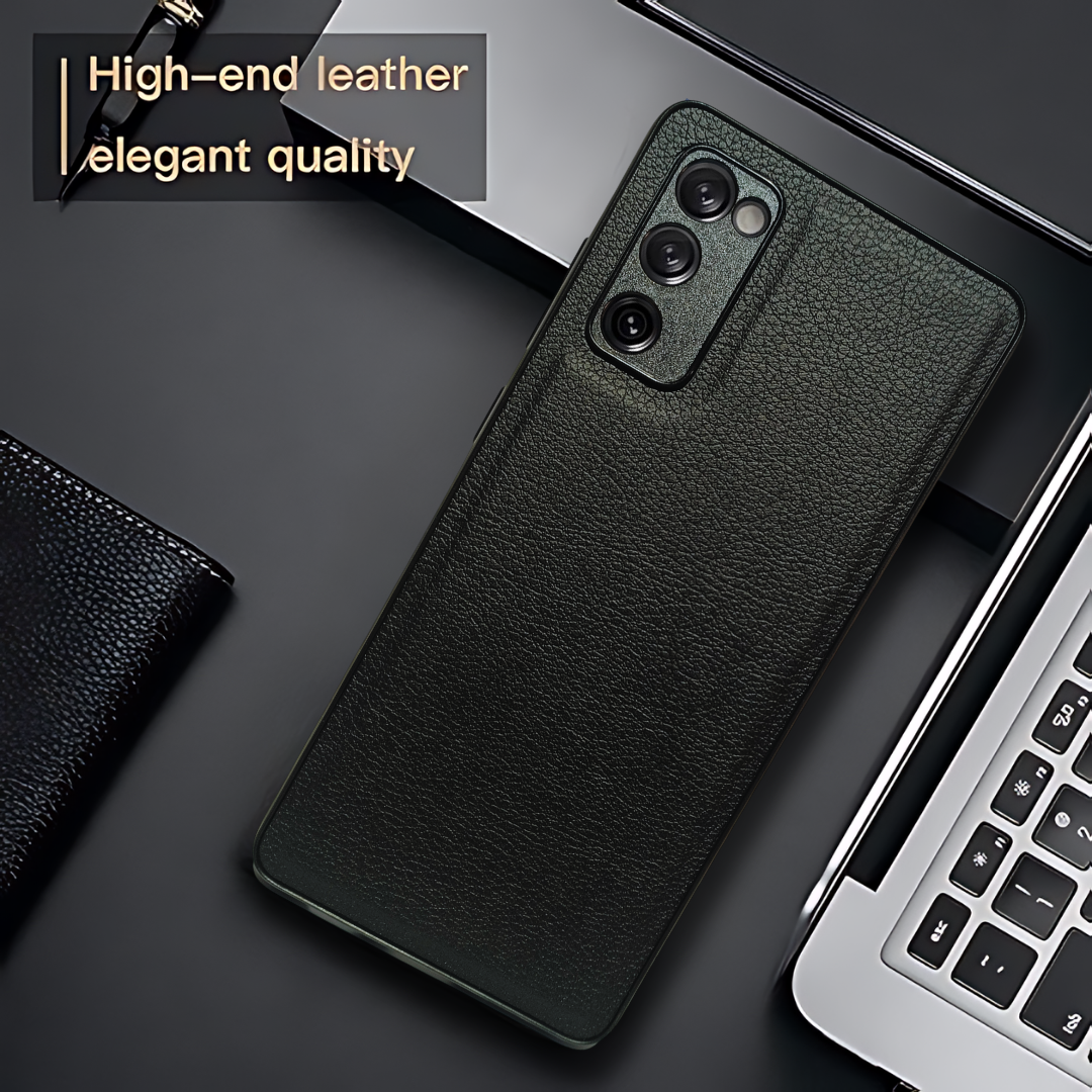 Raised Edges Black Leather Case for Samsung S20 Fe