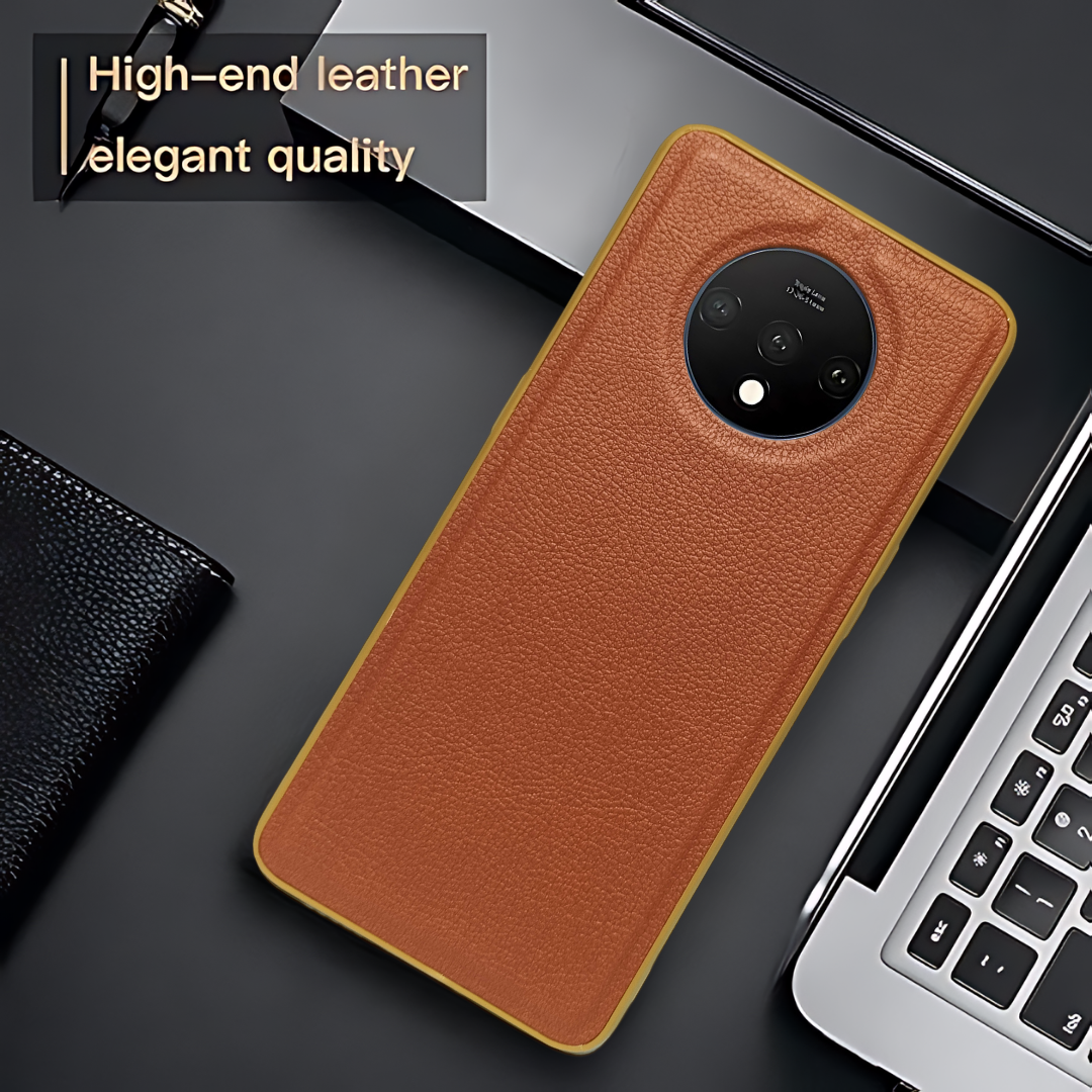 Raised Edges Brown Leather Case for Oneplus 7T