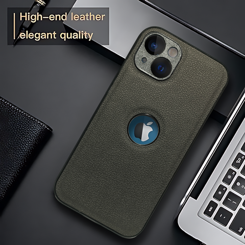 Raised Edges Grey Leather Case for Iphone 14 Plus