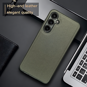 Raised Edges Grey Leather Case for Samsung S23 Fe