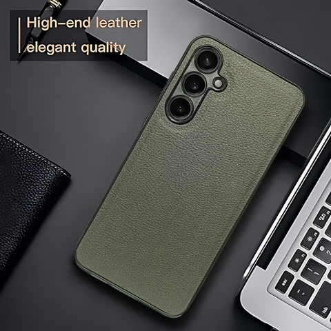 Raised Edges Grey Leather Case for Samsung S23 Fe